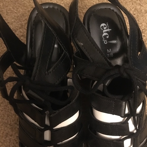 RUE21 black tie up wedges - Picture 3 of 4